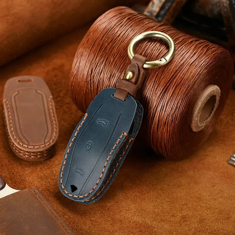 Handmade Leather Tesla Model S 3 X Y Key Fob Case Cover - Teskay