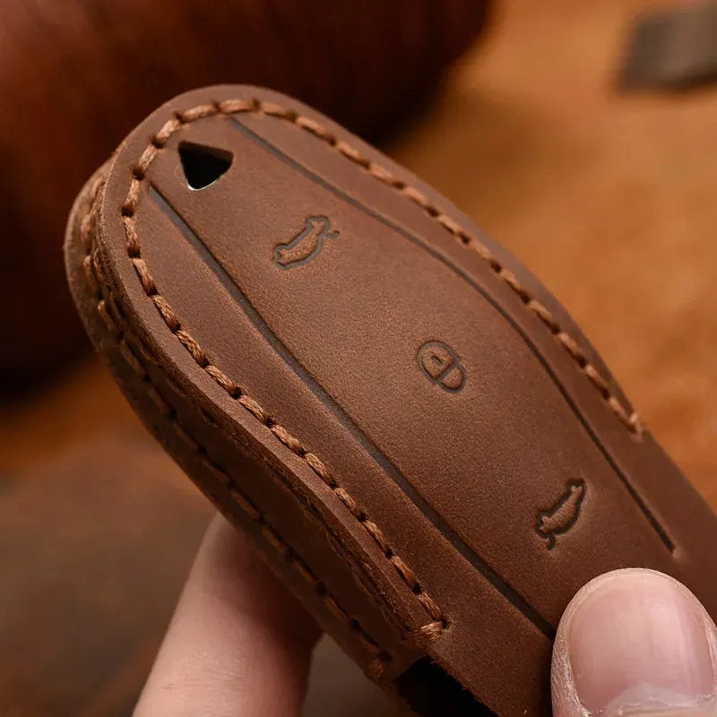 Handmade Leather Tesla Model S 3 X Y Key Fob Case Cover - Teskay