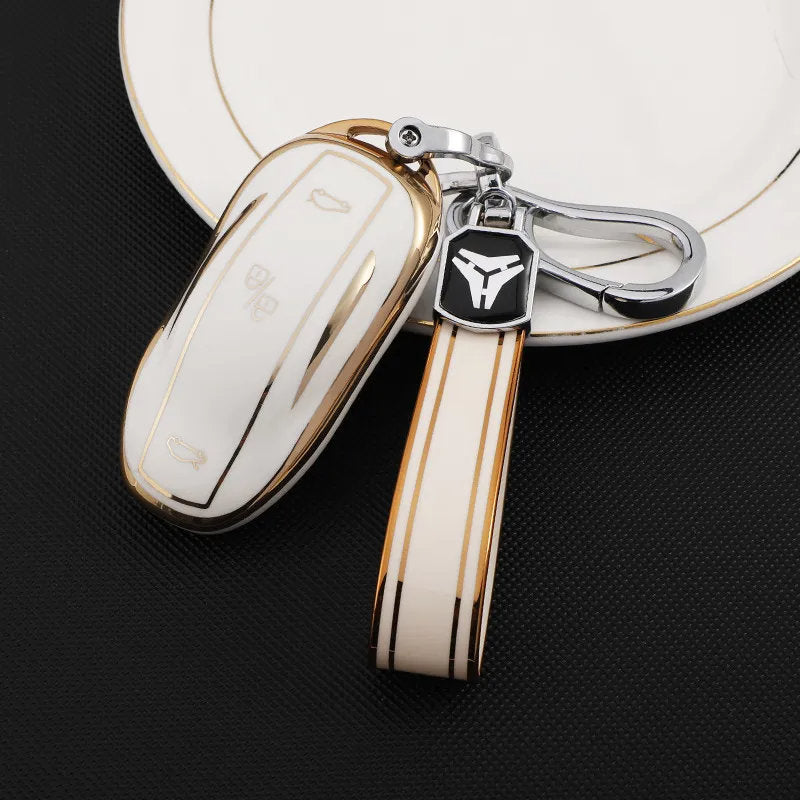 TPU Key Fob Cover for Tesla Model 3/Y/X/S – Full Protection, Fashionable Gold-Rimmed Design-3