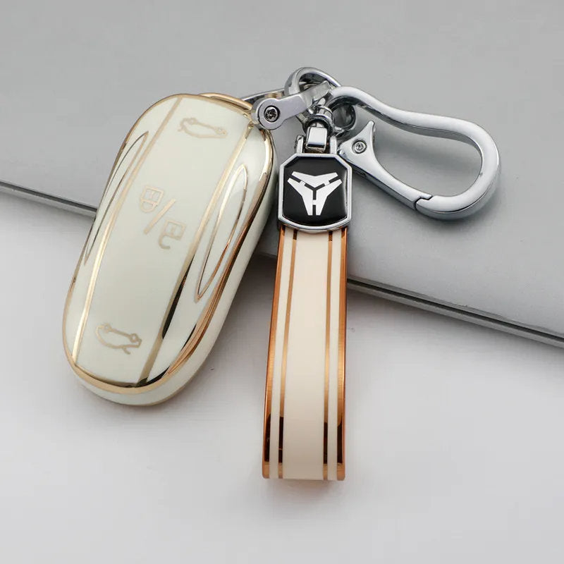 TPU Key Fob Cover for Tesla Model 3/Y/X/S – Full Protection, Fashionable Gold-Rimmed Design-4