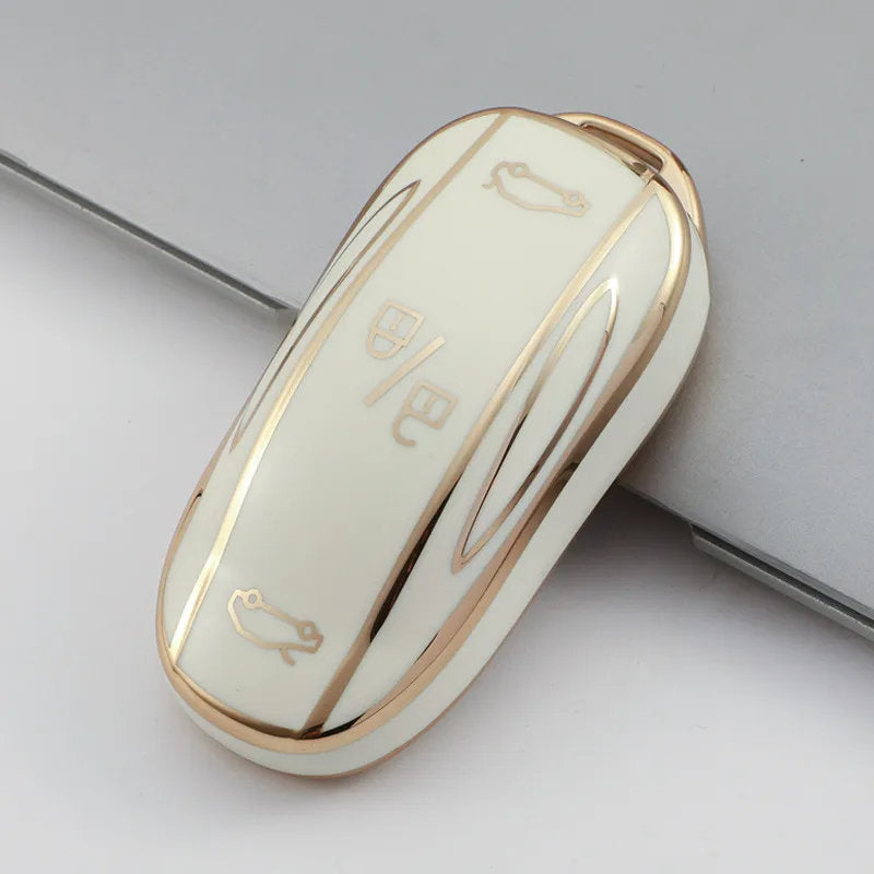 TPU Key Fob Cover for Tesla Model 3/Y/X/S – Full Protection, Fashionable Gold-Rimmed Design-5