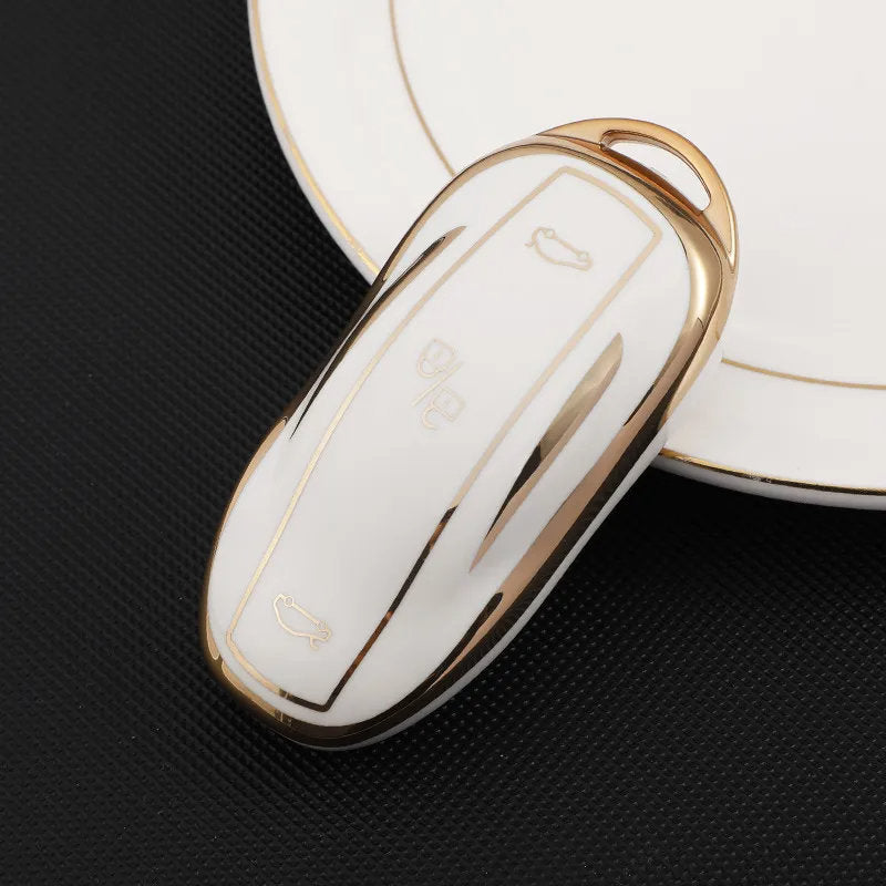 TPU Key Fob Cover for Tesla Model 3/Y/X/S – Full Protection, Fashionable Gold-Rimmed Design-6