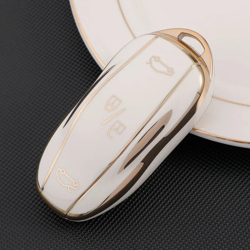 TPU Key Fob Cover for Tesla Model 3/Y/X/S – Full Protection, Fashionable Gold-Rimmed Design-7