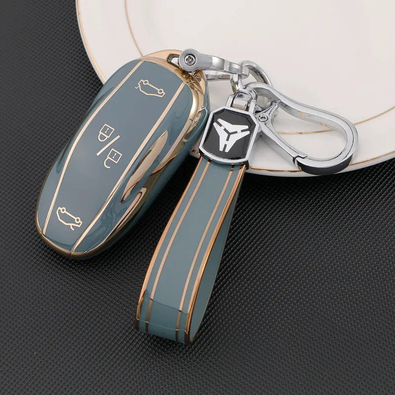 TPU Key Fob Cover for Tesla Model 3/Y/X/S – Full Protection, Fashionable Gold-Rimmed Design-8