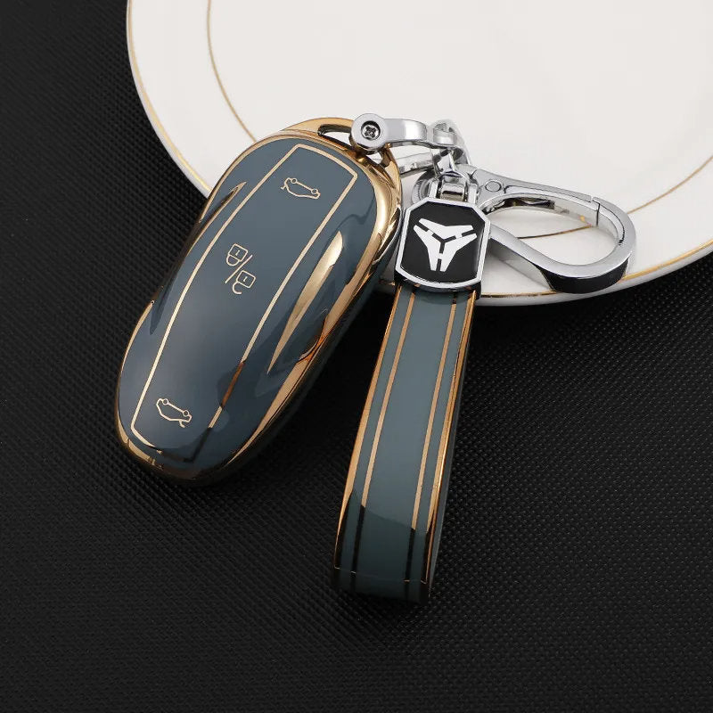TPU Key Fob Cover for Tesla Model 3/Y/X/S – Full Protection, Fashionable Gold-Rimmed Design-9