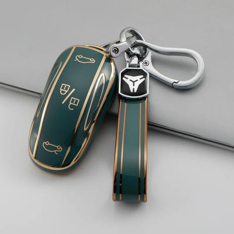 TPU Key Fob Cover for Tesla Model 3/Y/X/S – Full Protection, Fashionable Gold-Rimmed Design-10