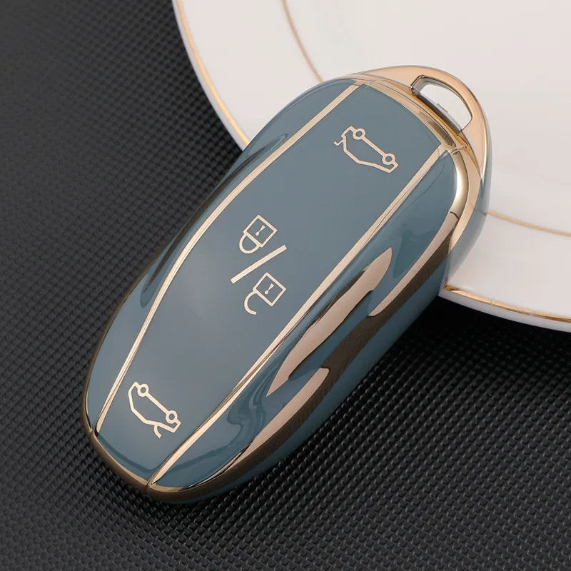 TPU Key Fob Cover for Tesla Model 3/Y/X/S – Full Protection, Fashionable Gold-Rimmed Design-11
