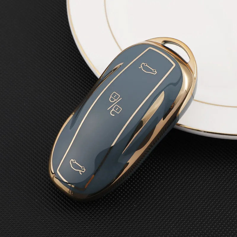 TPU Key Fob Cover for Tesla Model 3/Y/X/S – Full Protection, Fashionable Gold-Rimmed Design-12