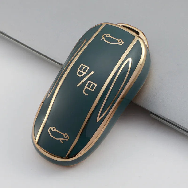TPU Key Fob Cover for Tesla Model 3/Y/X/S – Full Protection, Fashionable Gold-Rimmed Design-13