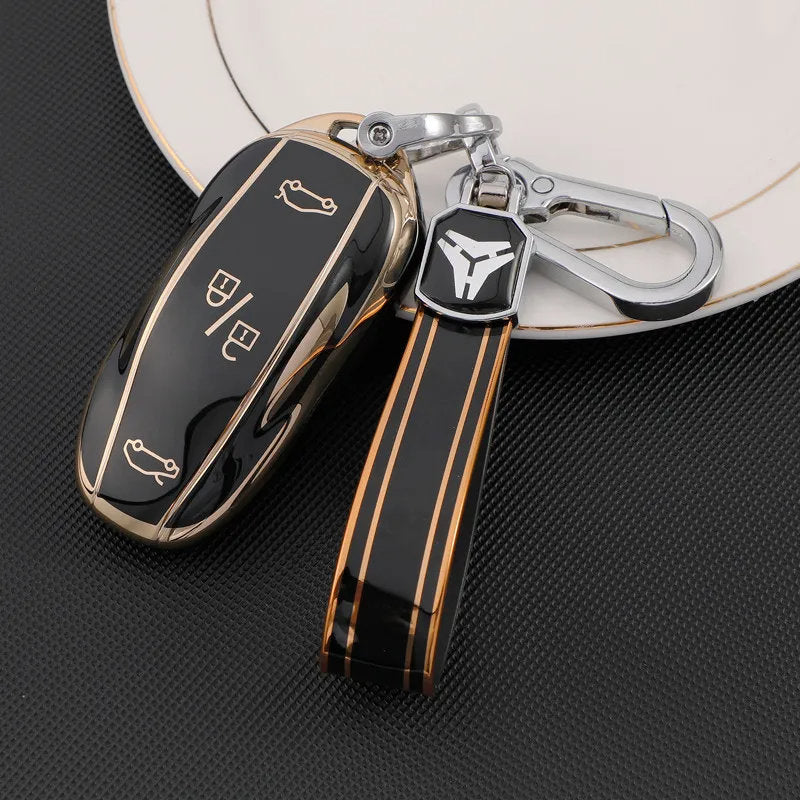 TPU Key Fob Cover for Tesla Model 3/Y/X/S – Full Protection, Fashionable Gold-Rimmed Design-14