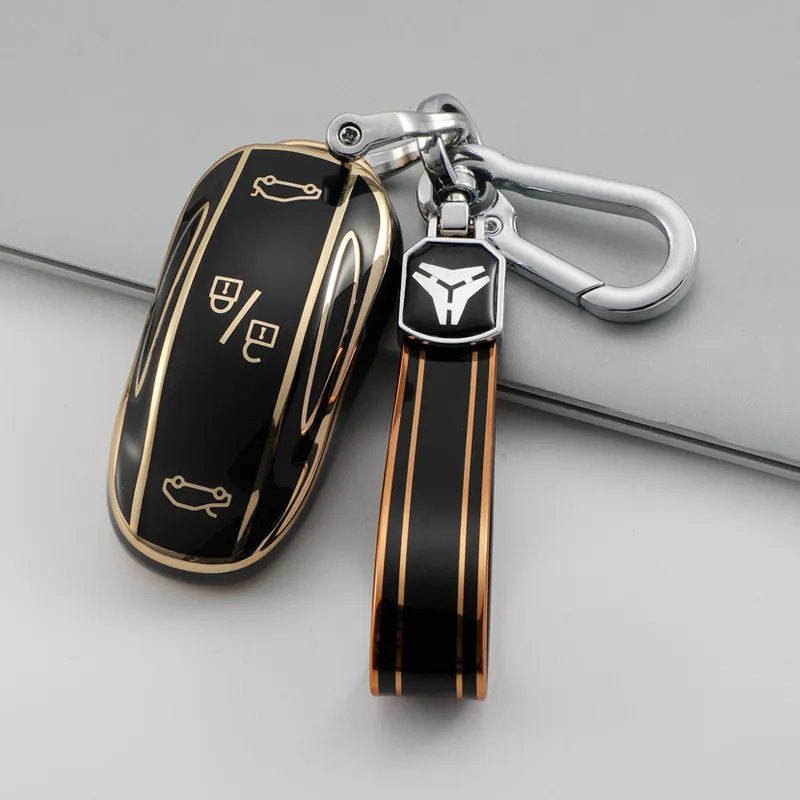 TPU Key Fob Cover for Tesla Model 3/Y/X/S – Full Protection, Fashionable Gold-Rimmed Design-15
