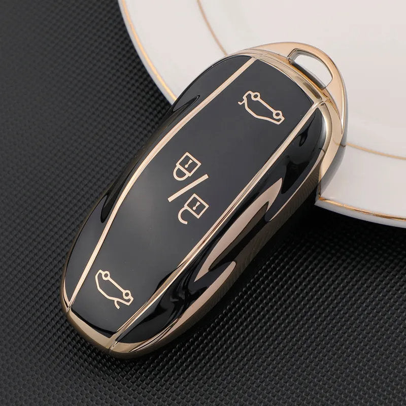 TPU Key Fob Cover for Tesla Model 3/Y/X/S – Full Protection, Fashionable Gold-Rimmed Design-16