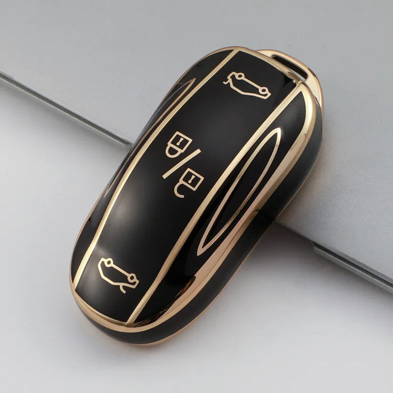 TPU Key Fob Cover for Tesla Model 3/Y/X/S – Full Protection, Fashionable Gold-Rimmed Design-17
