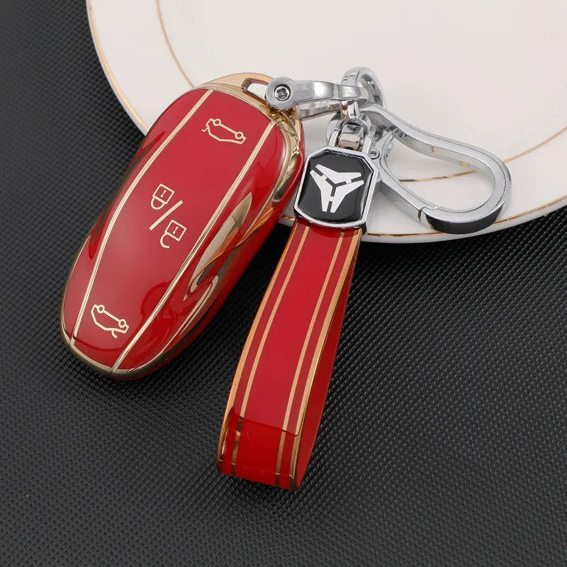 TPU Key Fob Cover for Tesla Model 3/Y/X/S – Full Protection, Fashionable Gold-Rimmed Design-18