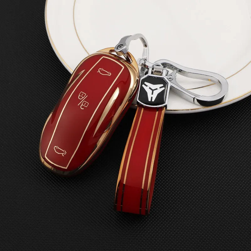 TPU Key Fob Cover for Tesla Model 3/Y/X/S – Full Protection, Fashionable Gold-Rimmed Design-19