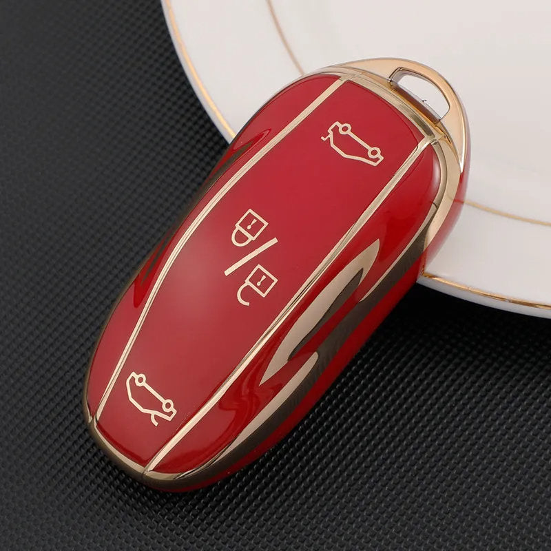 TPU Key Fob Cover for Tesla Model 3/Y/X/S – Full Protection, Fashionable Gold-Rimmed Design-21