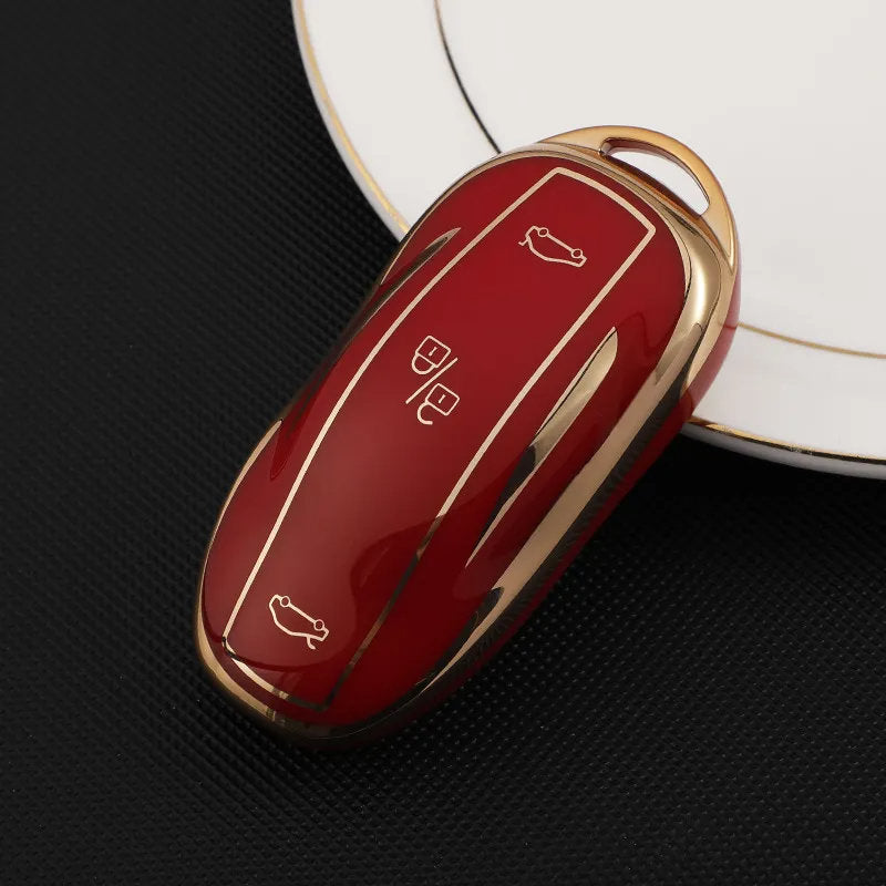 TPU Key Fob Cover for Tesla Model 3/Y/X/S – Full Protection, Fashionable Gold-Rimmed Design-22