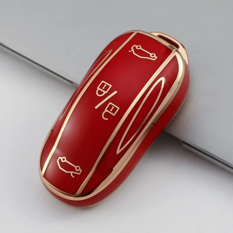 TPU Key Fob Cover for Tesla Model 3/Y/X/S – Full Protection, Fashionable Gold-Rimmed Design-23