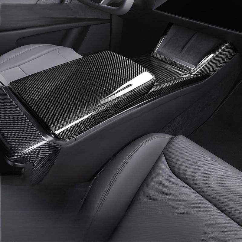 Armrest Box Dry Carbon Fiber Overlay for Tesla Model S/X 2021+ - Teskay