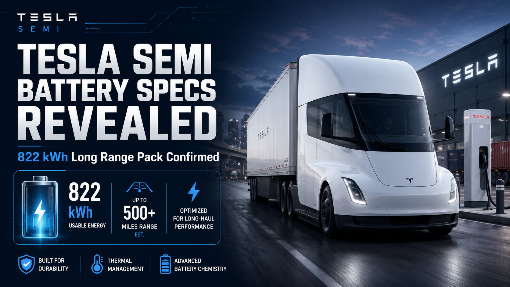 Tesla Semi Battery Specs Revealed: 822 kWh Long Range Pack Confirms Serious Electric Freight Power