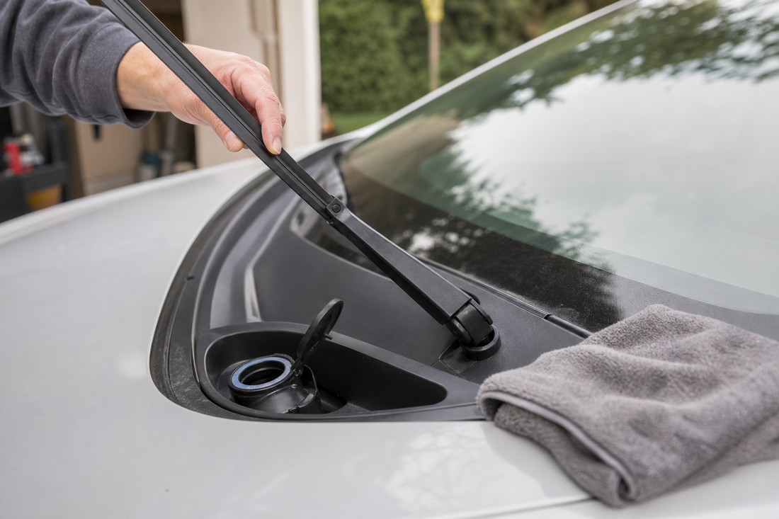 Tesla Model Y maintenance scene for change windshield wiper fluid model y
