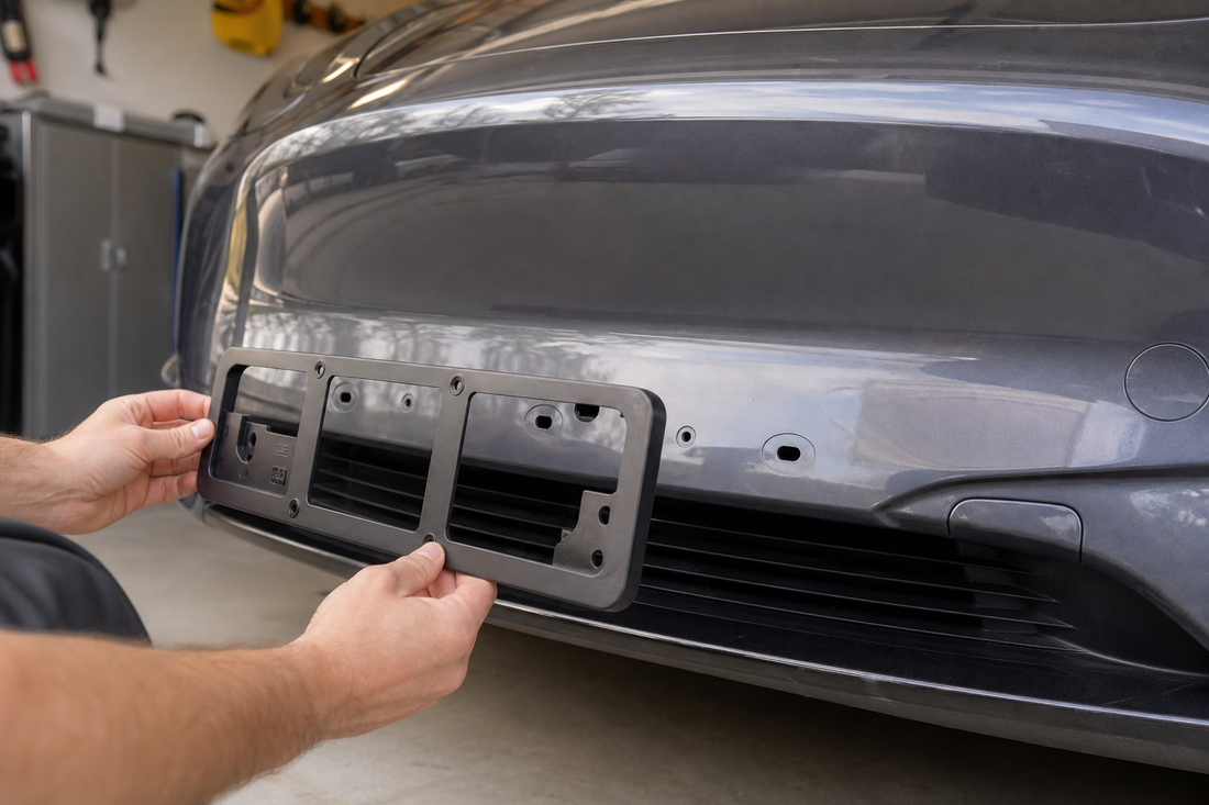 Tesla Model Y maintenance scene for install rear license plate on model y