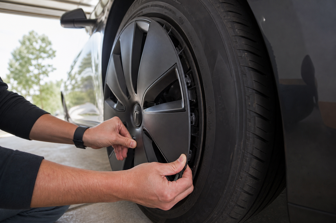Tesla Model 3 2024+ / current maintenance scene for take hubcaps off model 3