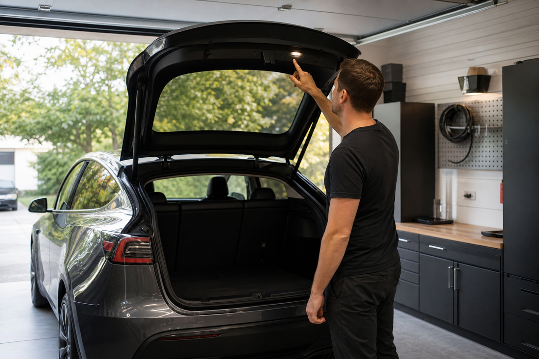Tesla Model Y 2025+ / current maintenance scene for turn off trunk light model y
