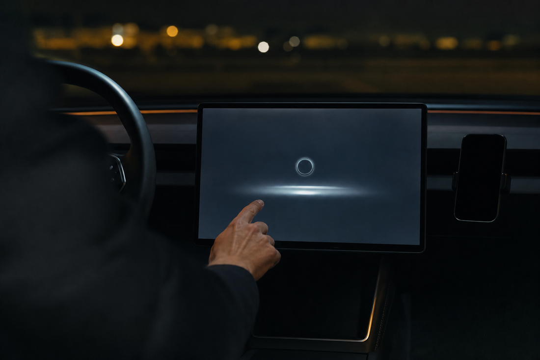 Tesla dashboard screen area in a clean interior