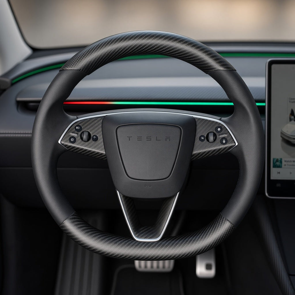 Dry Carbon Fiber Steering Wheel Trim Cover Kit for Model Y Juniper Premium / Model Y Standard / Model YL
