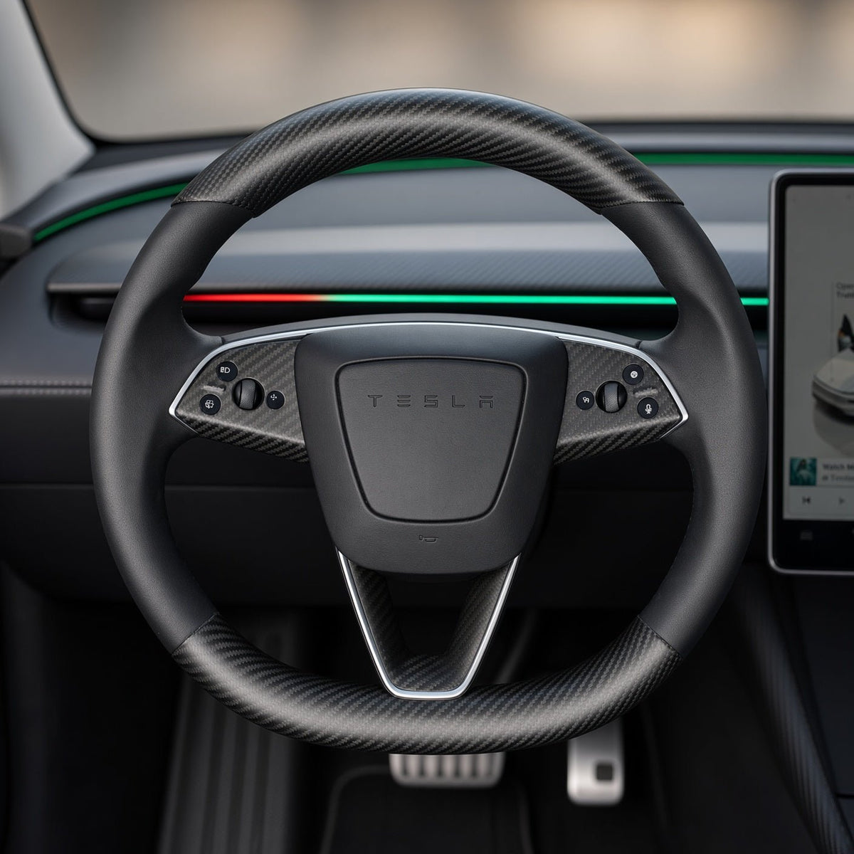 Dry Carbon Fiber Steering Wheel Trim Cover Kit for Model Y Juniper Premium / Model Y Standard / Model YL