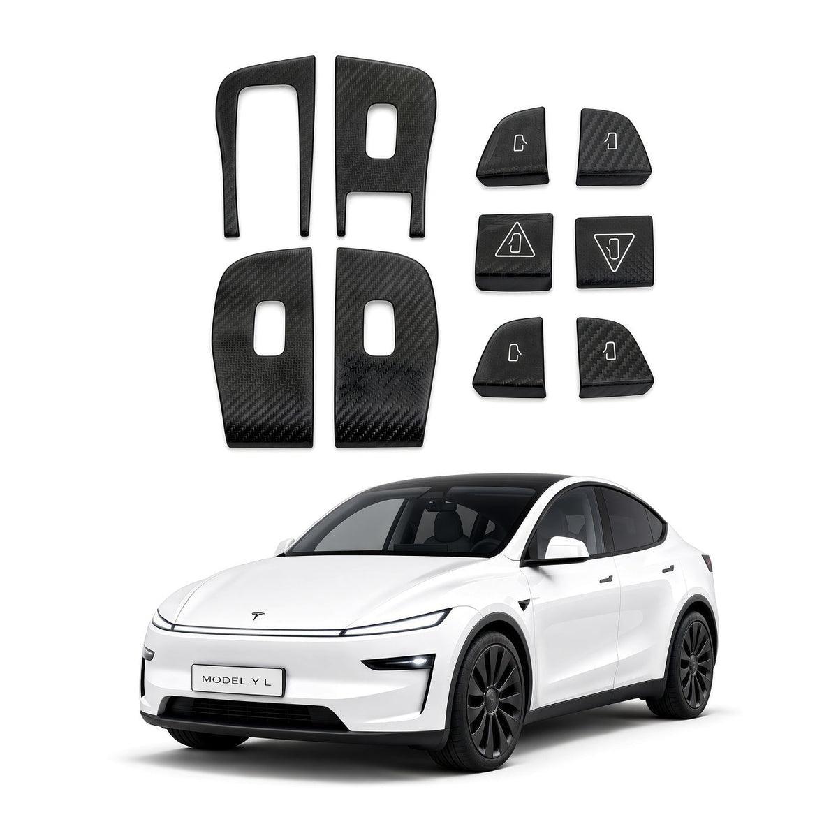 Dry Carbon Fiber Window Lift Button Trim & Switch Covers for Tesla Model Y L