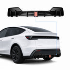 Rear Bumper Lip Spoiler & Diffuser with Flashing LED Pilot Brake Light for Model Y Juniper