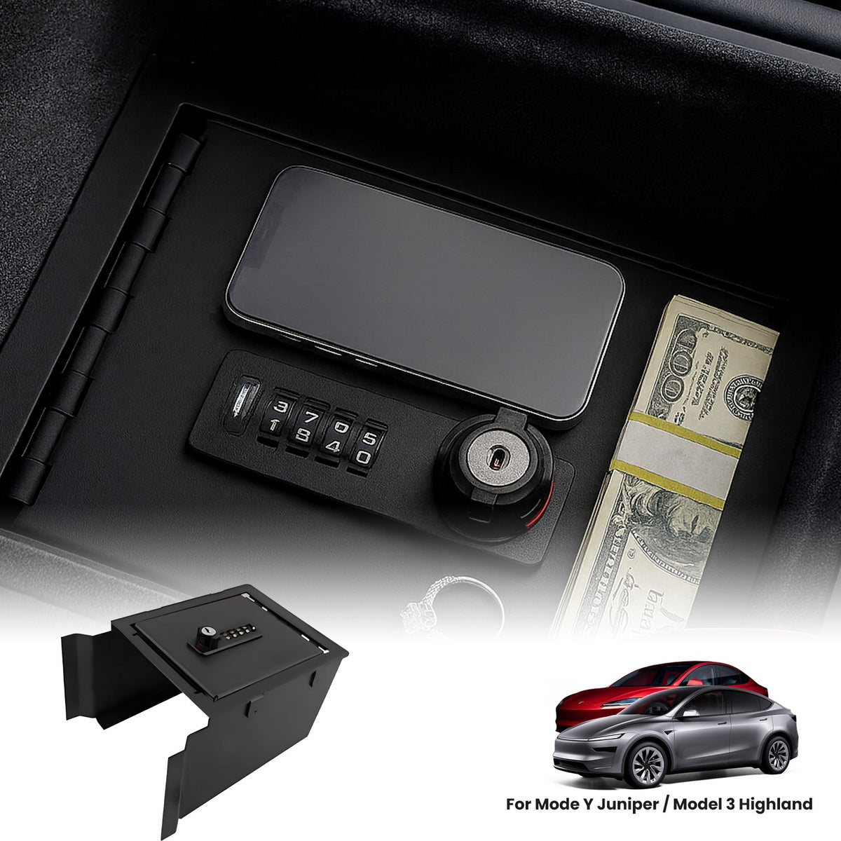 Anti-Theft Center Console Lock Box for Tesla Model 3 Highland/Model Y Juniper