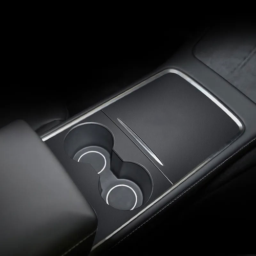 Center Console Cover for Tesla Model 3/Model Y (With Logo) Nappa leather-Black