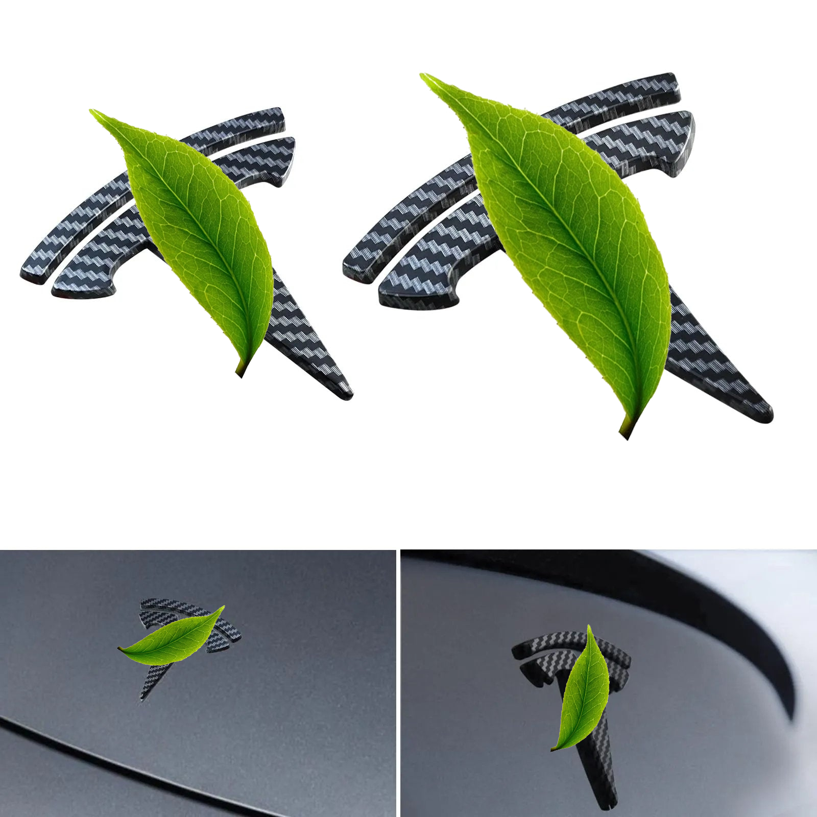 Bright Carbon Fiber Emblem Cover Sticker for Tesla Model 3 (2017-2023) / Y (2020-2024) 3-Piece Kit