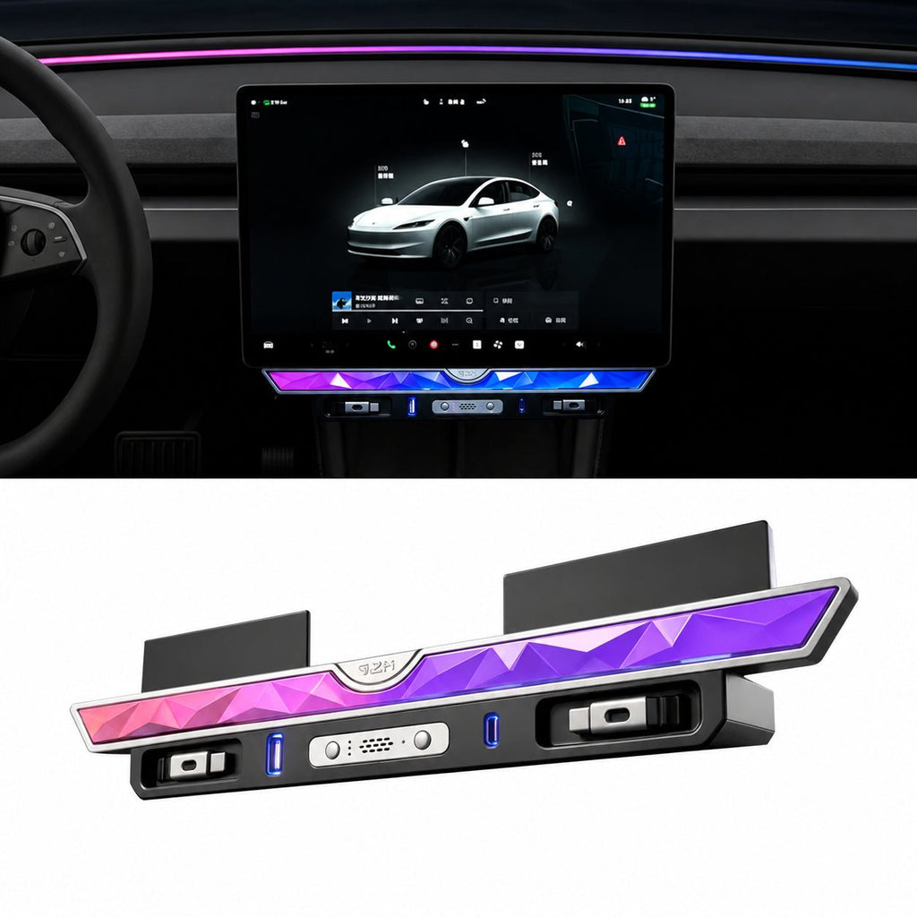 Model 3 Highland/Model Y Juniper Under Screen Crystal Dock | 3-in-1 Ambient Light, Aromatherapy & USB Fast Charging