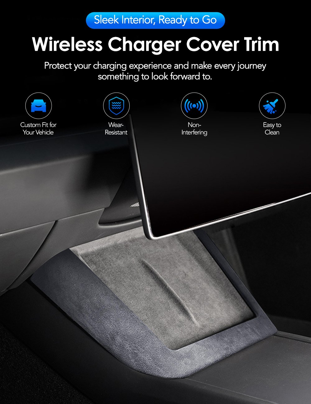 Center Console Wireless Charger Cover Trim for Model 3 Highland & Model Y Juniper