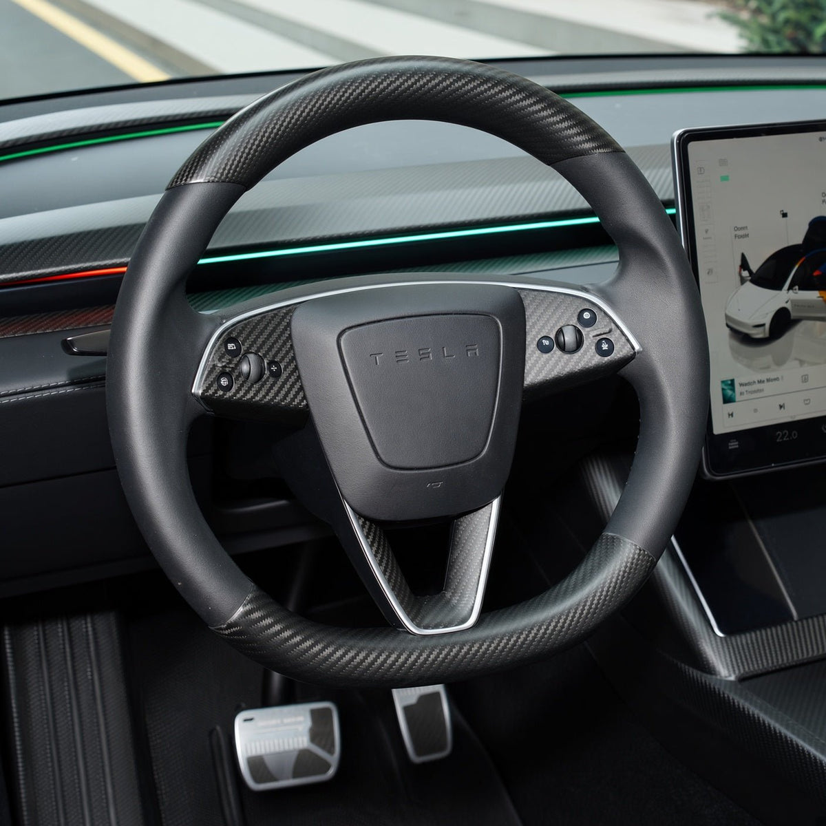 Dry Carbon Fiber Steering Wheel Trim Cover Kit for Model Y Juniper Premium / Model Y Standard / Model YL