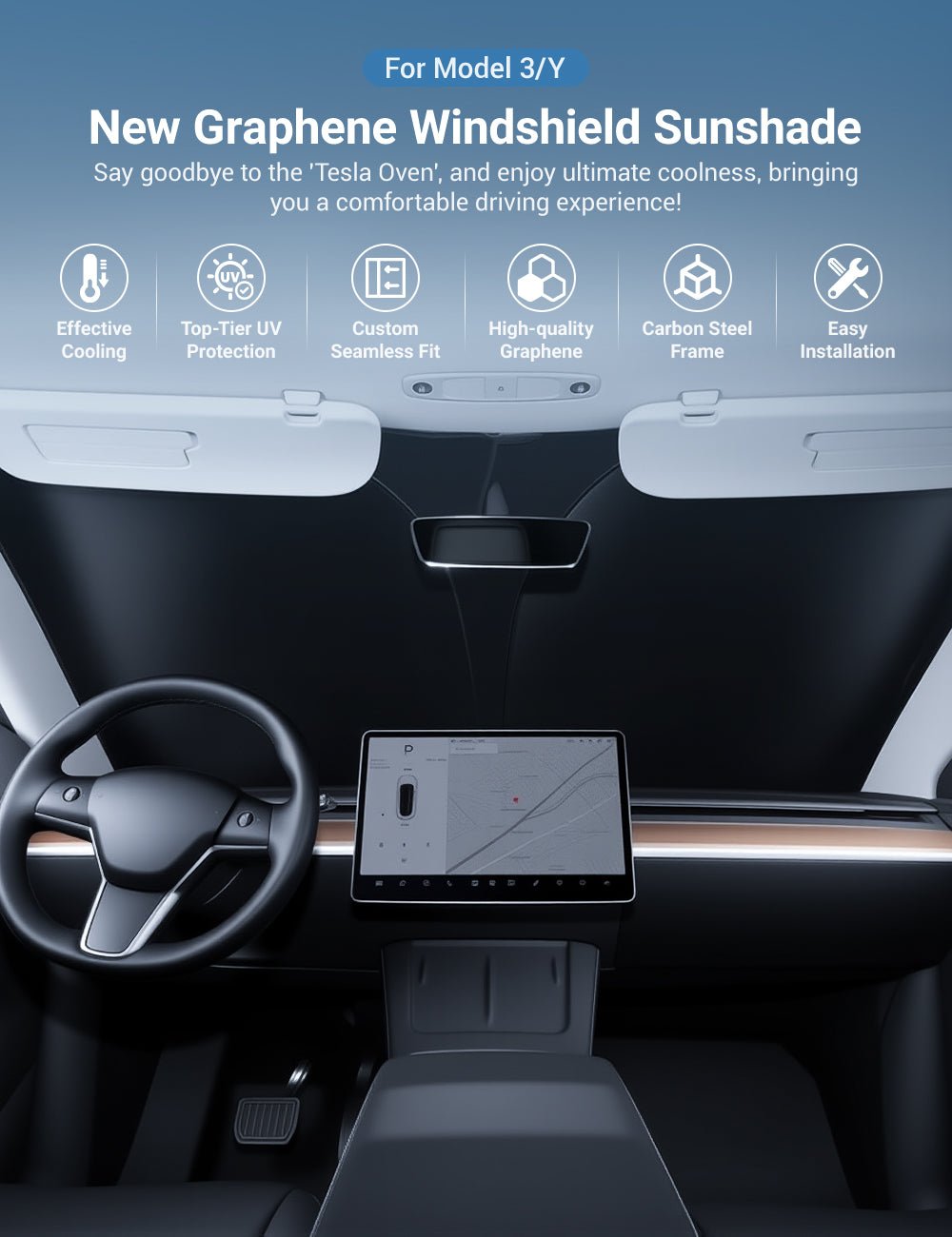 Front Windshield Sunshade for Model 3 / Model Y