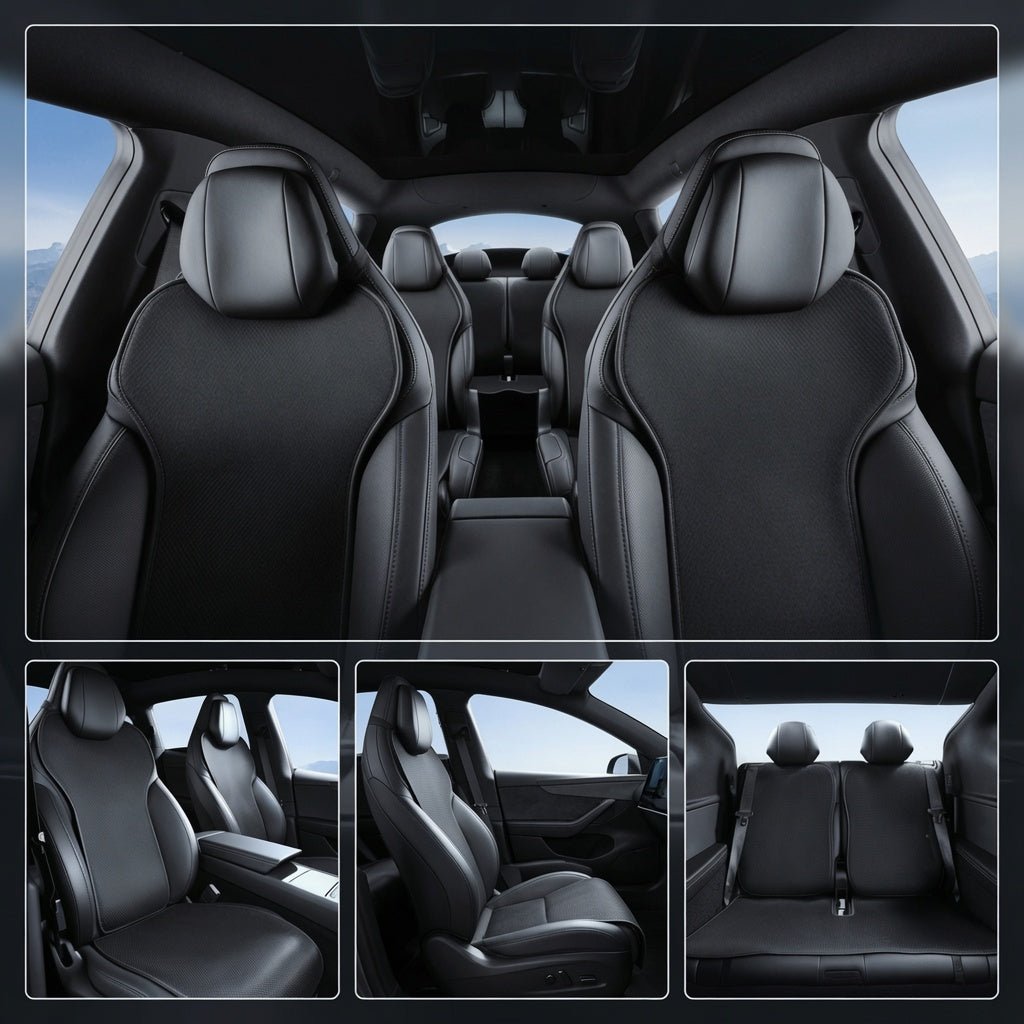Ice Silk Ventilated Seat Covers for Model YL 6-Seater (11PCS) Black (11PCS)