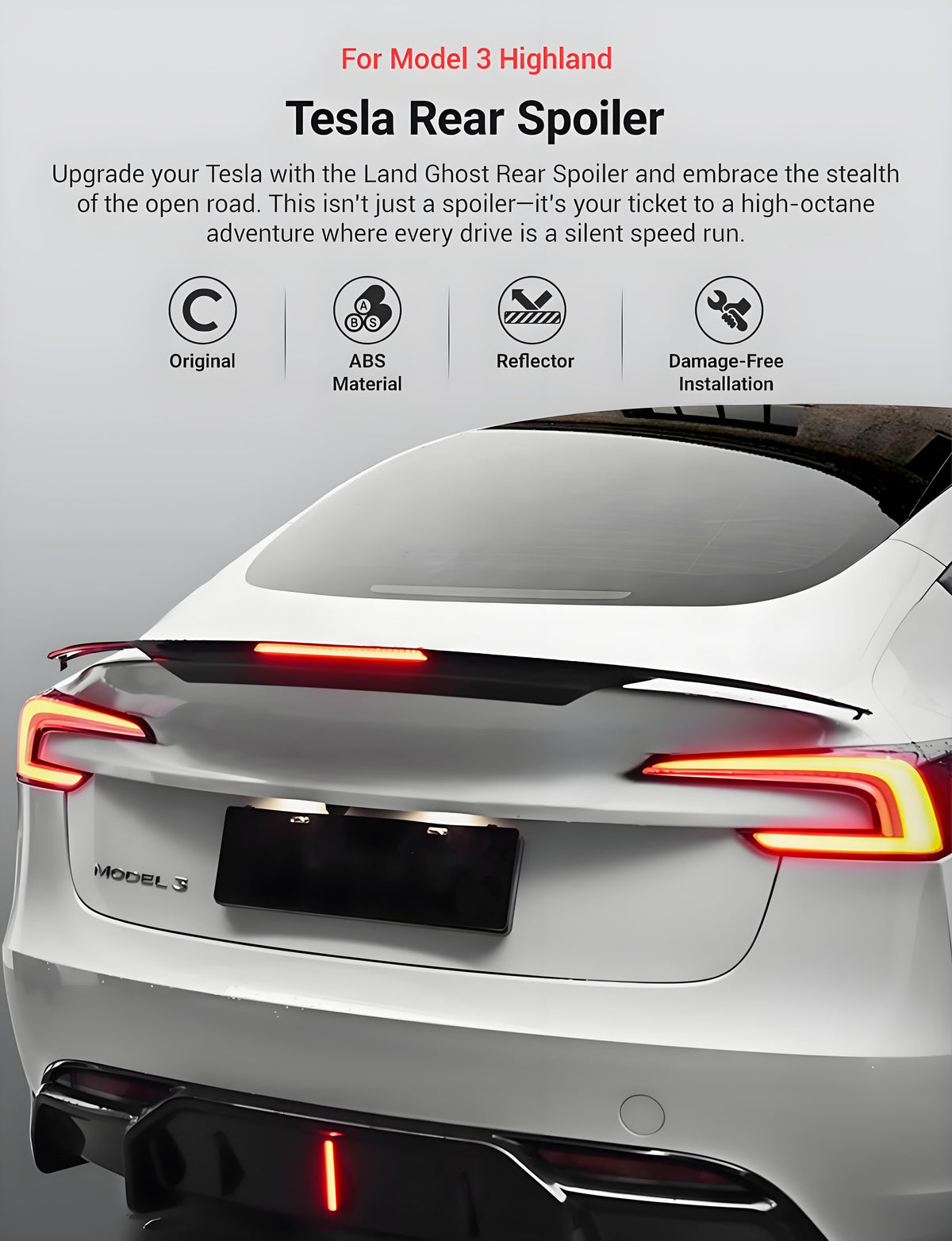 Rear Led Spoiler for Model 3 Highland / Model Y