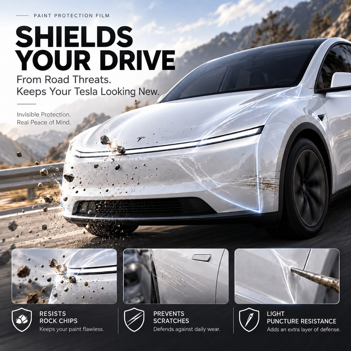 TPU Glossy Full Front Car Paint Protection Film (PPF) for Tesla Model 3