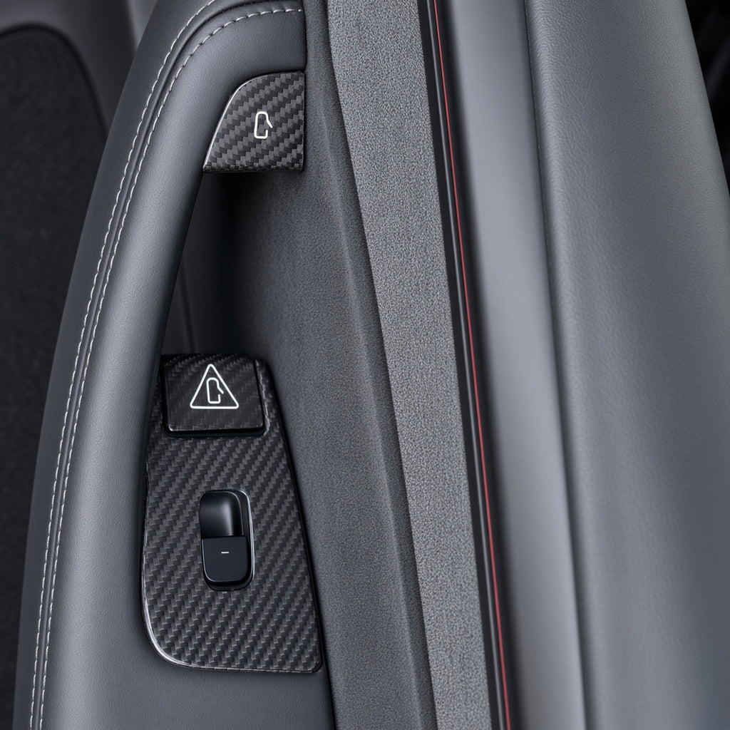 Dry Carbon Fiber Window Lift Button Trim & Switch Covers for Tesla Model Y L