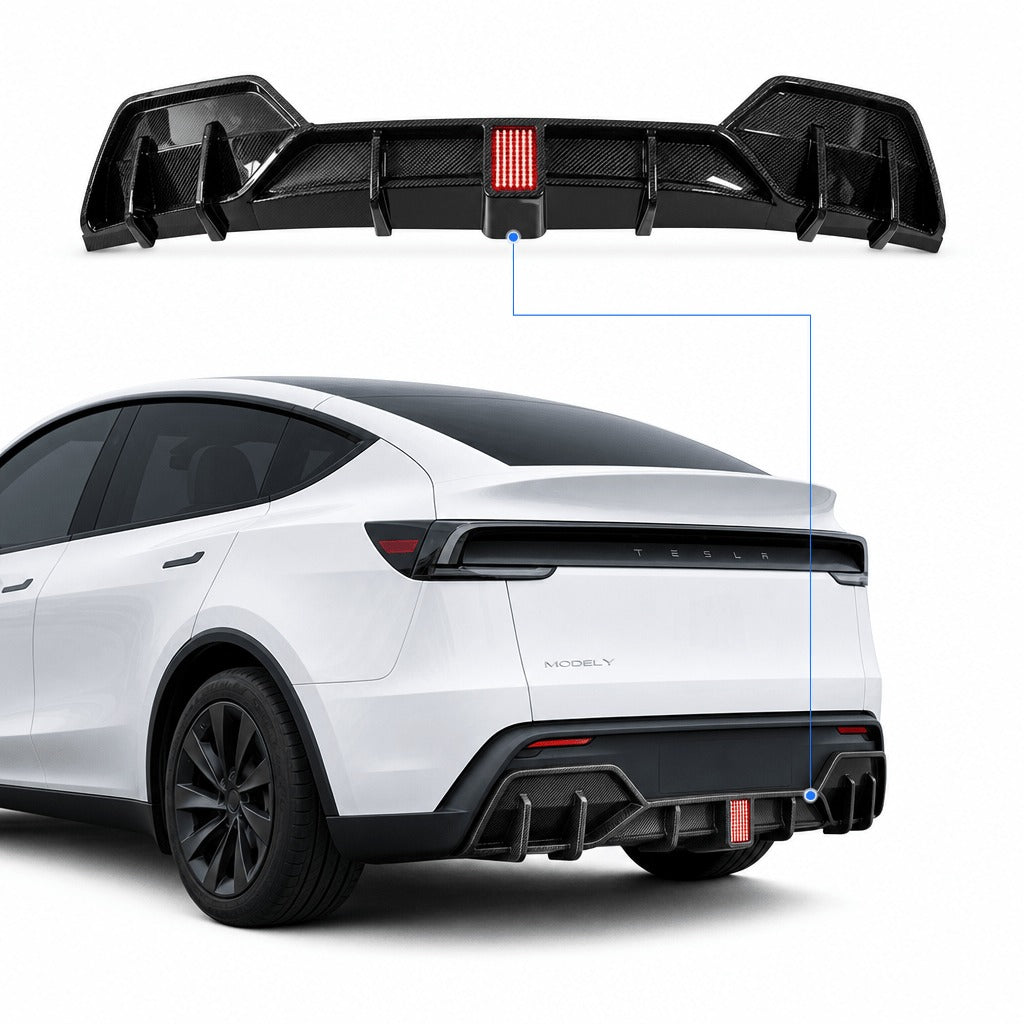 Rear Bumper Lip Spoiler & Diffuser with Flashing LED Pilot Brake Light for Model Y Juniper
