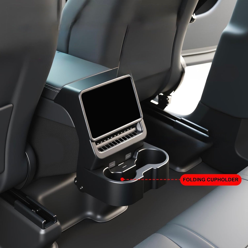 2024+ | Model 3 Highland Backseat Screen Display Overlay with Hidden Folding Cup Holders