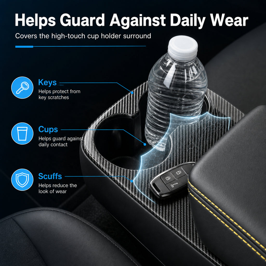 Real Carbon Fiber Center Console Cup Holder Cover Trim for Model Y Standard 2026+