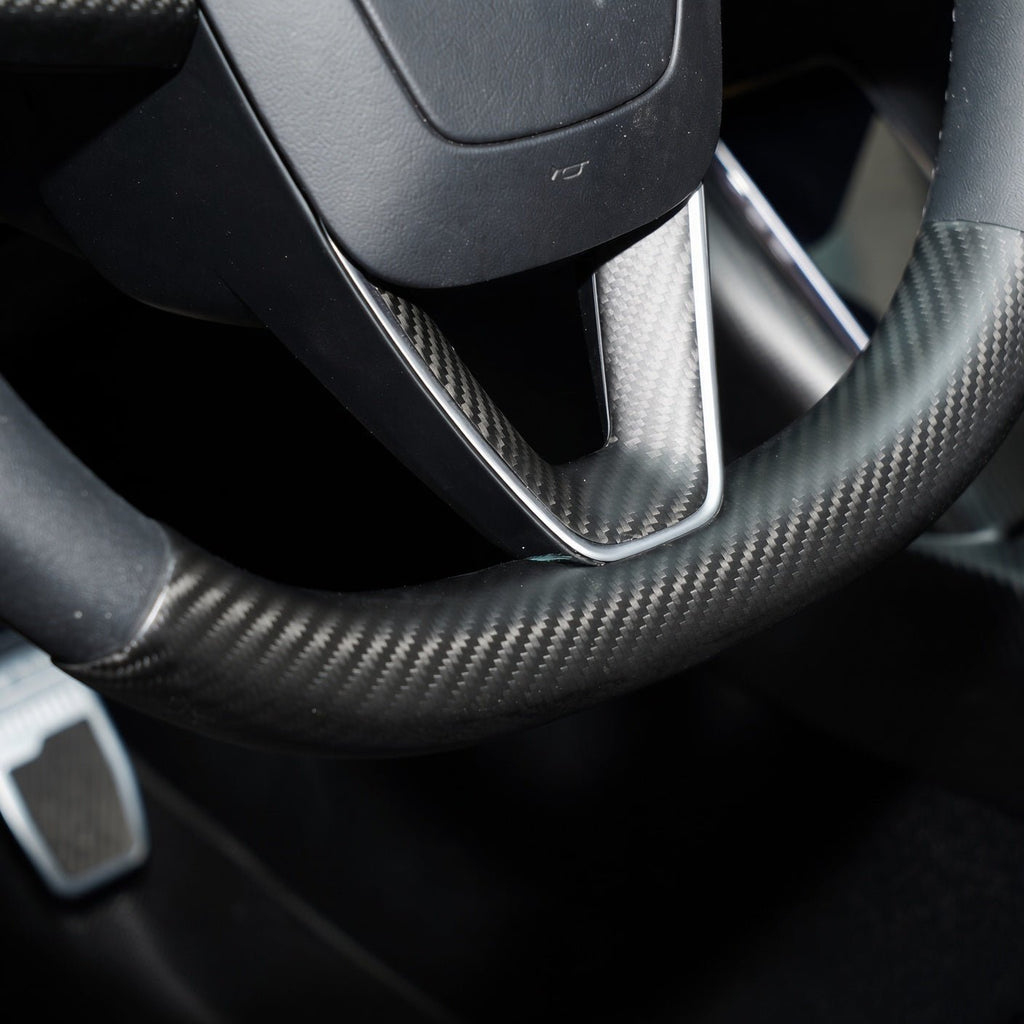 Dry Carbon Fiber Steering Wheel Trim Cover Kit for Model Y Juniper Premium / Model Y Standard / Model YL