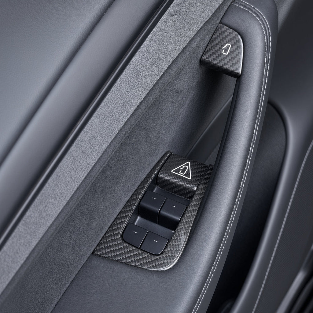 Dry Carbon Fiber Window Lift Button Trim & Switch Covers for Tesla Model Y L