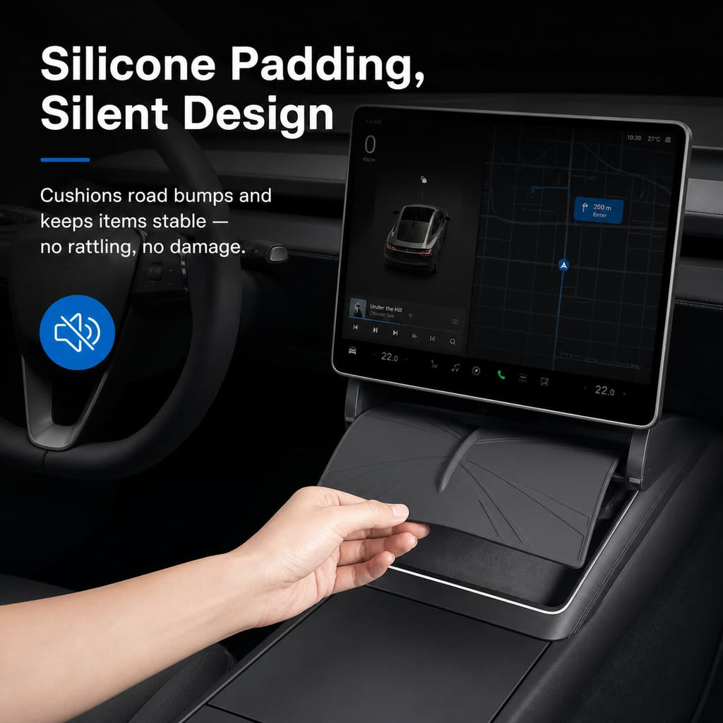 Dual-Layer Tray Under Screen Storage Box with LED Light for Model 3 Highland / Y Juniper